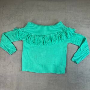 Rock‎ & Roll Cowgirl Womens Teal Green Knitted Fringe Sweater Chunky Core Large